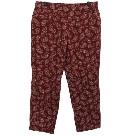 Lands' End Women Sz 8 Rust Red Orange Paisley Pull On Pants Elastic Waistband - Picture 1 of 6